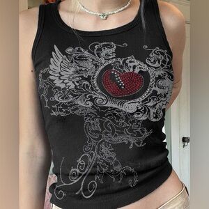 Emmiol Black Heart Embellished Women's Tank Top Size M